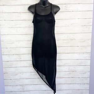TROIKA Sheer Asymmetrical Slip Dress Black Strap